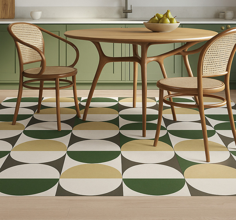 Orta yüzyıl dairesel deseni yemek odasi pvc halı - TenStickers