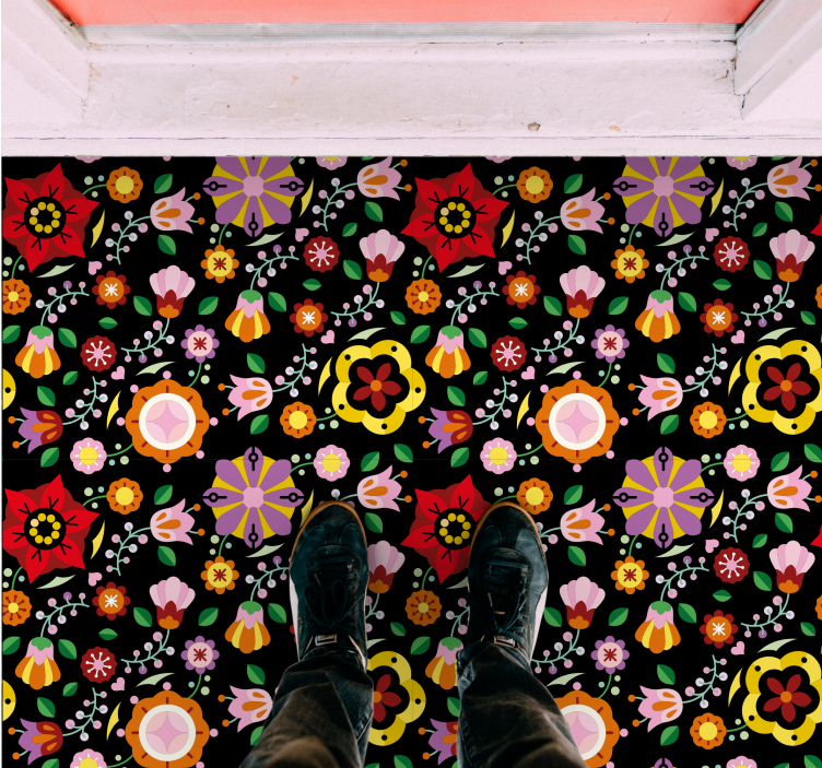 Parlak botanik illüstrasyon çiçekler ve bitkiler pvc halı - TenStickers