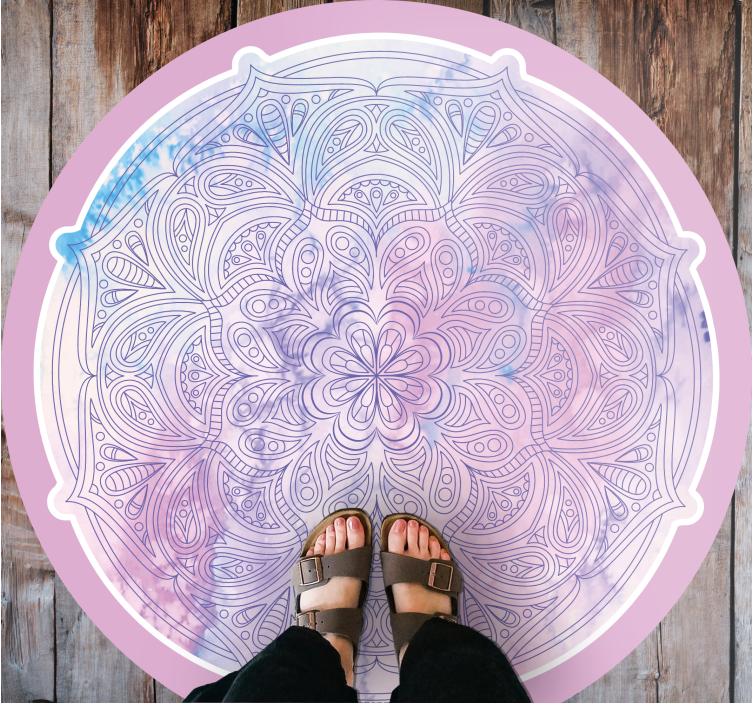 Pastel pembe çiçekli mandala pvc halı - TenStickers