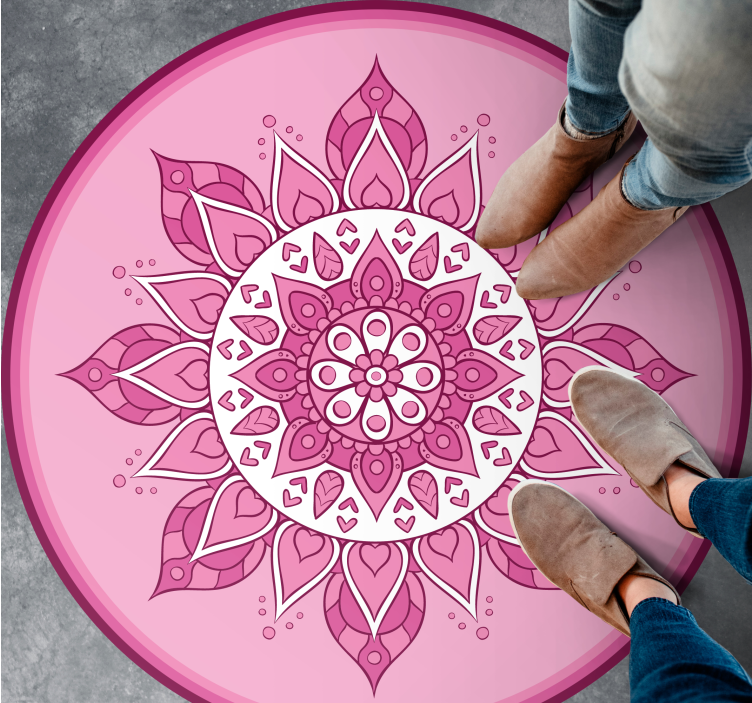 Pembe çiçekli meditasyon mandala pvc halı - TenStickers