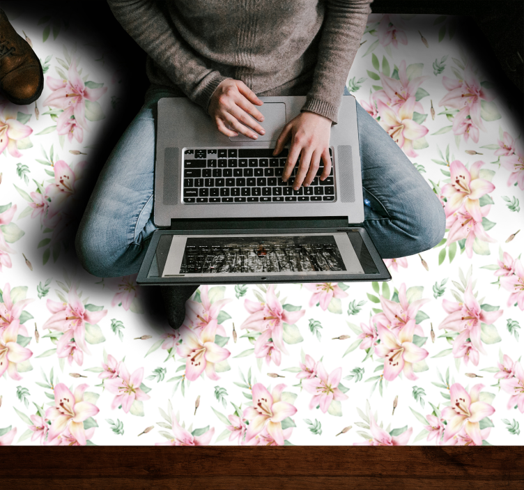 Pembe sulu boya lilyum çiçekli kilim - TenStickers