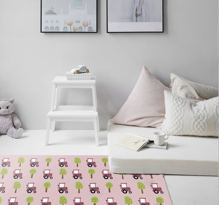 Pembe traktör desen çocuklar vinil kilim - TenStickers