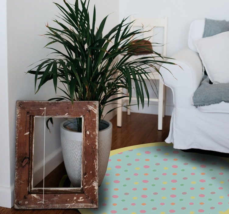 Pembe ve mavi puantiyeli geometrik vinil kilim - TenStickers