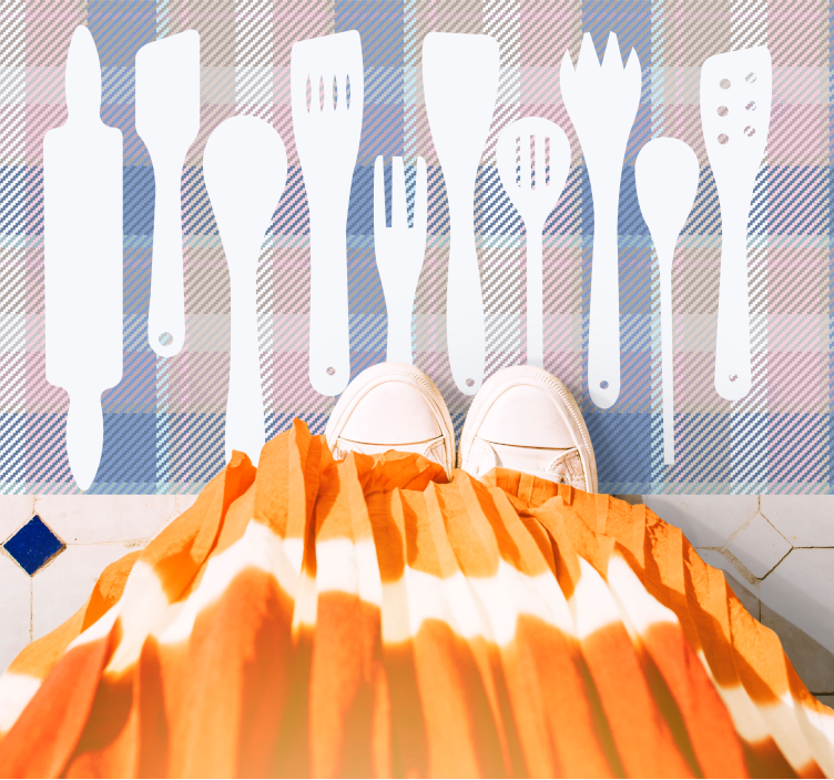 Pişirme gereçleri silüetleri mutfak pvc halı - TenStickers