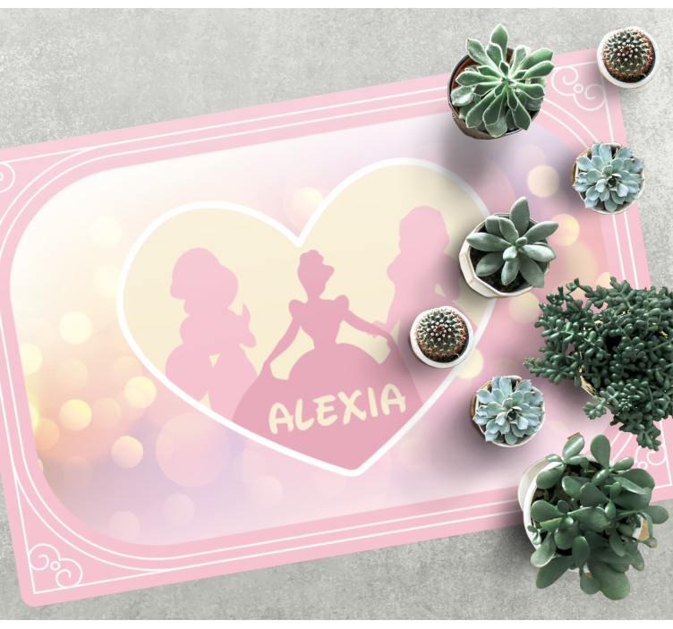 Prenses siluet kalp isimlerle pvc halı - TenStickers