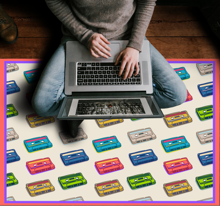 Renkli kasetler vintage pvc halı - TenStickers