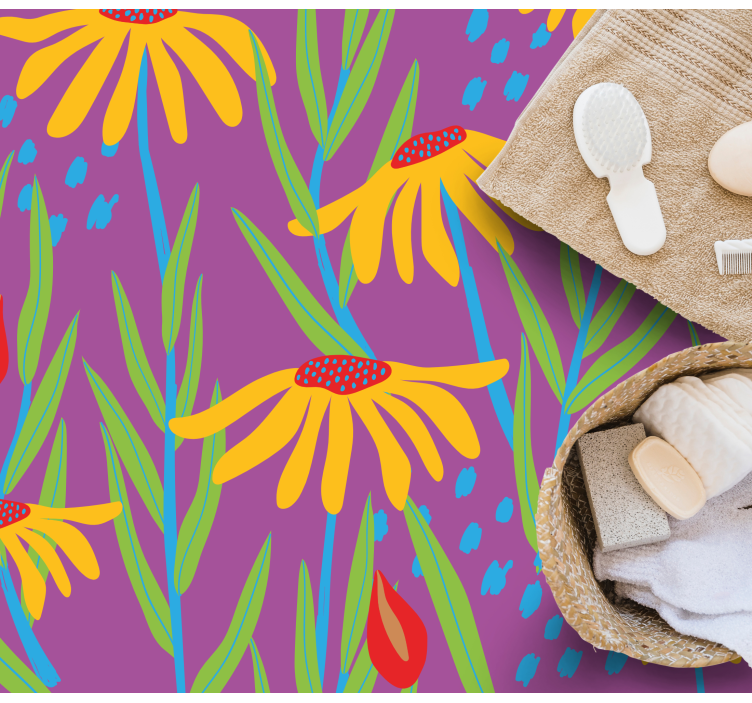 Renkli papatya çiçekleri silouhette çiçekli halı - TenStickers