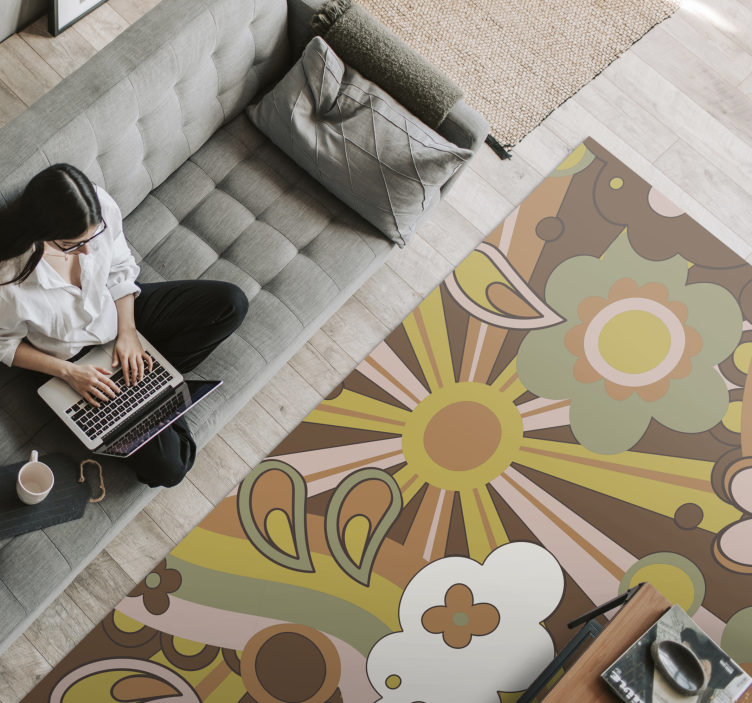 Retro çiçek patlaması pvc halı - TenStickers