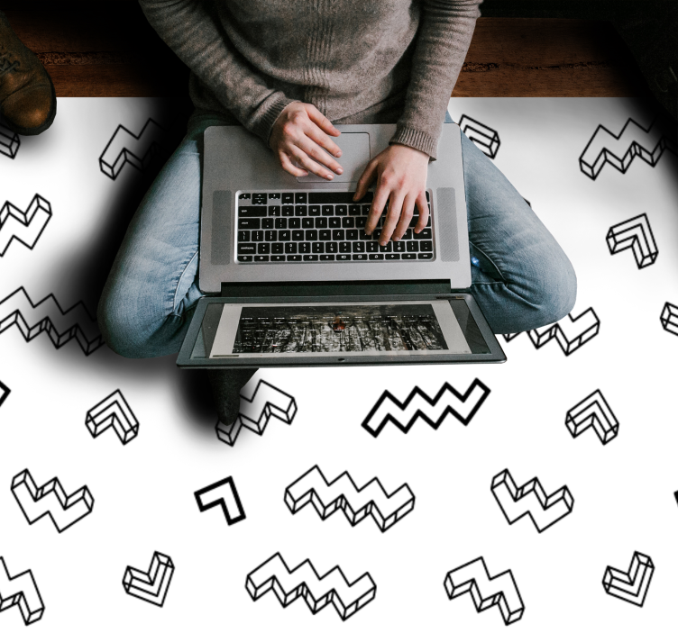 Retro siyah zikzak çizgiler minimal halı - TenStickers