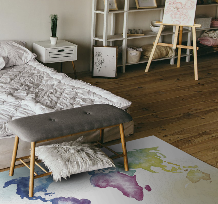 Sanatsal renkli dünya haritası halı - TenStickers