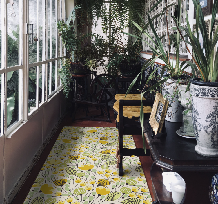 Sarı çiçek dantel çiçekli vinil halı - TenStickers