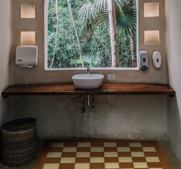 Satranç tahtası banyo pvc halı - TenStickers