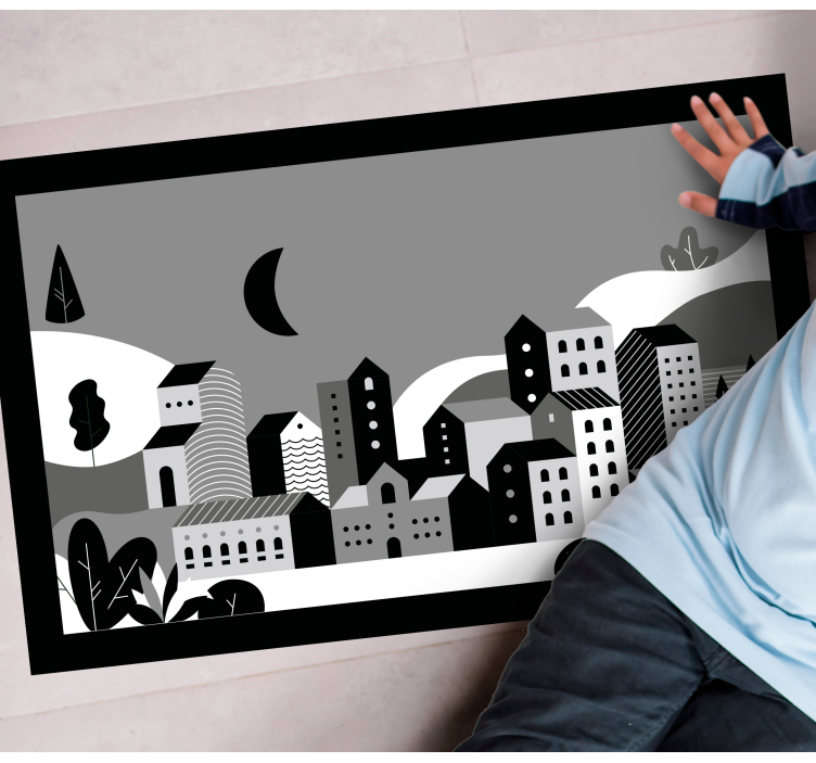 şehir manzarası siyah beyaz modern pvc halı - TenStickers
