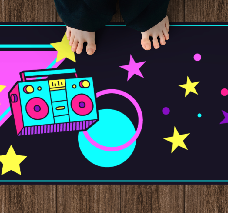 80'lerin tarzı renkli boombox vintage halı - TenStickers