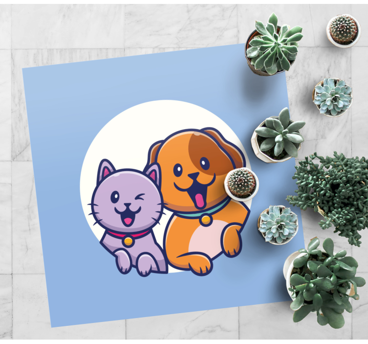 Sevimli köpek ve kedi arkadaşı karikatür hayvan halısı - TenStickers