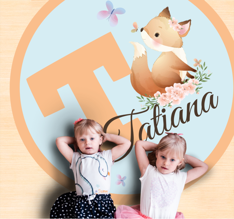 Sevimli tilki çizimi isimlerle pvc halı - TenStickers