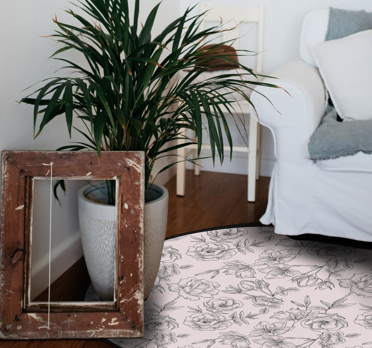 Ev için siyah ve beyaz çiçek vinil halı - TenStickers