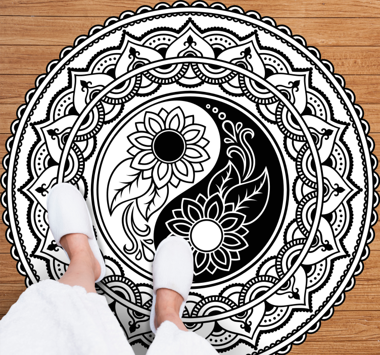 Siyah beyaz ying ve yang mandala vinil halı - TenStickers