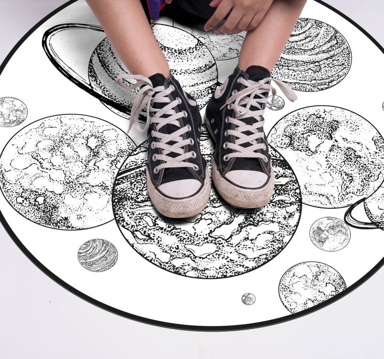 Siyah ve beyaz güneş sistemi vinil halı - TenStickers