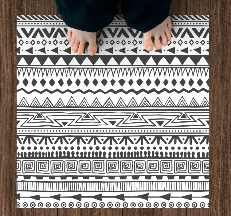 Siyah ve geometrik beyaz desen etnik kilim - TenStickers