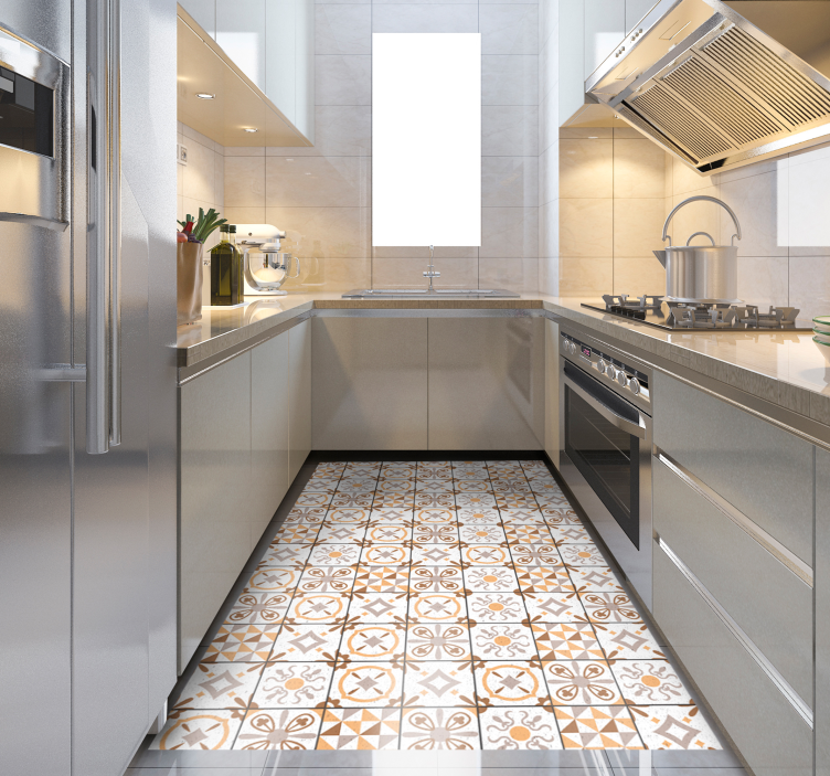 Süslü desenli fayans efekti pvc halı - TenStickers