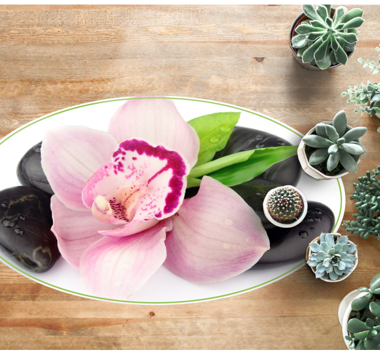 Taşlı pembe orkide çiçek vinil halı - TenStickers