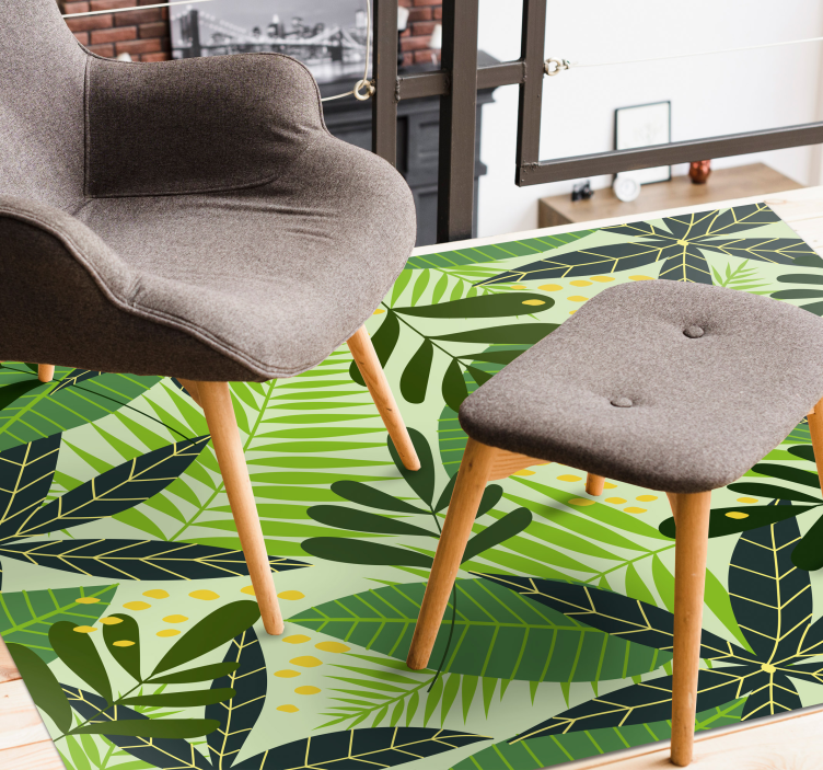 Tropikal yapraklı botanik çiçekler ve bitkiler pvc halı - TenStickers