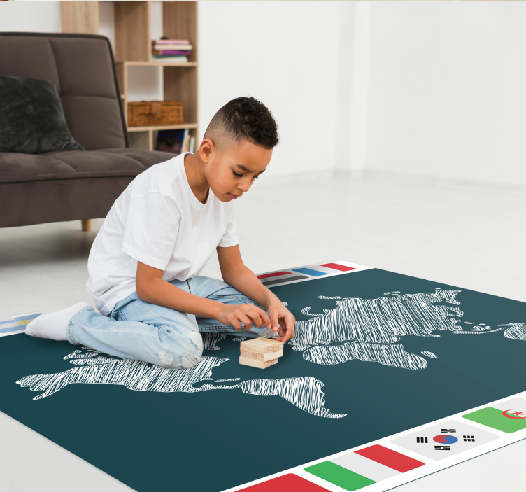 ülke bayrakları harita halı ile mavi arka plan - TenStickers