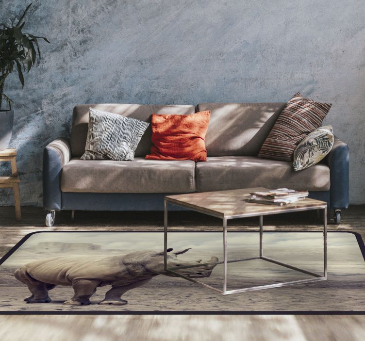 Vahşi gergedan hayvan halısı kahverengi ve gri - TenStickers