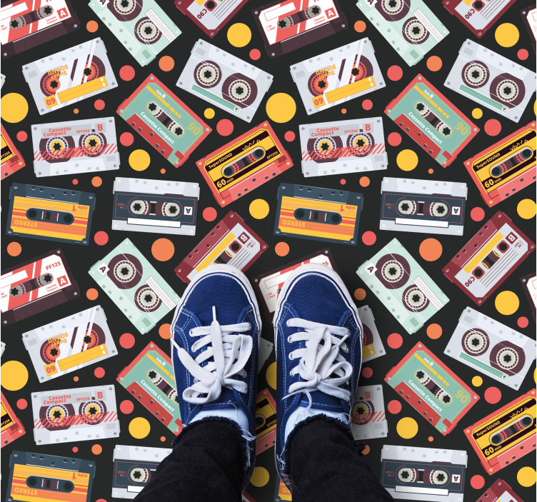 Vintage kaset desen kare vinil halı - TenStickers