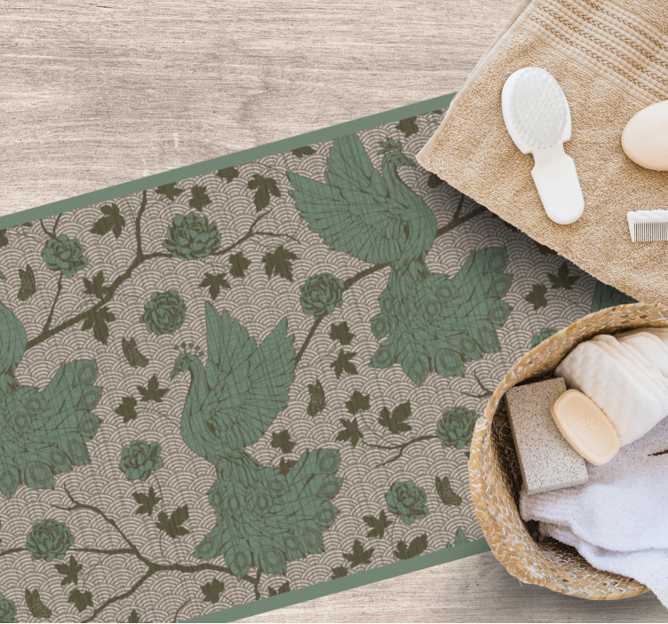 Yeşil fauna motifi çiçekler ve bitkiler pvc halı - TenStickers