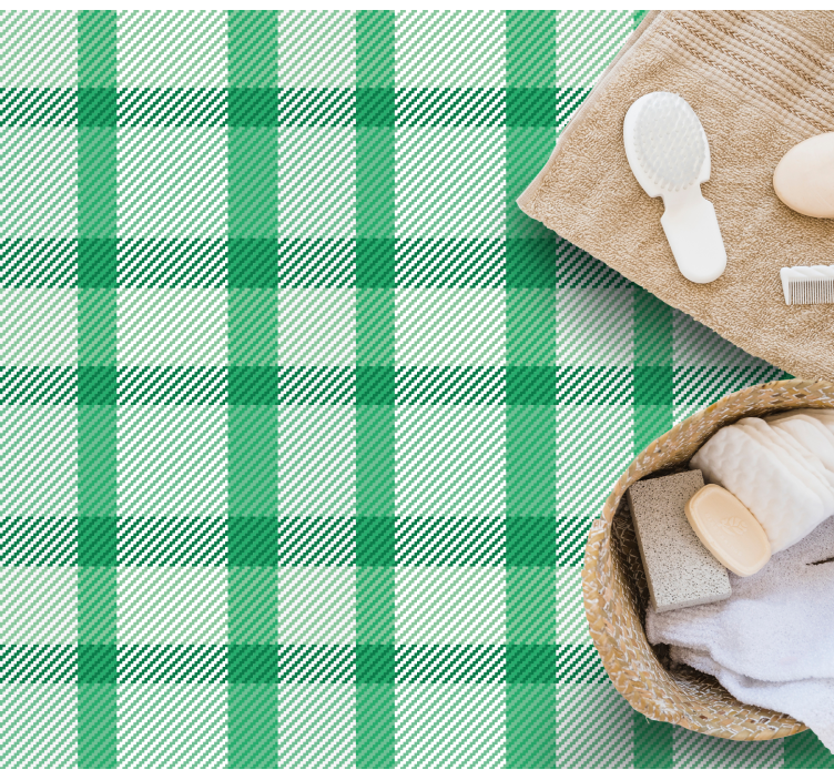 Yeşil ve beyaz ekose desenli kare vinil halı - TenStickers