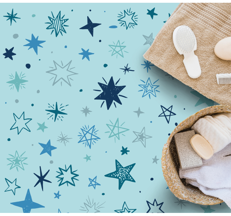 Mavi gece deseni yıldızlar pvc halı - TenStickers