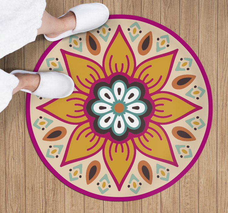 Muhteşem yuvarlak çiçek mandala vinil halı - TenStickers