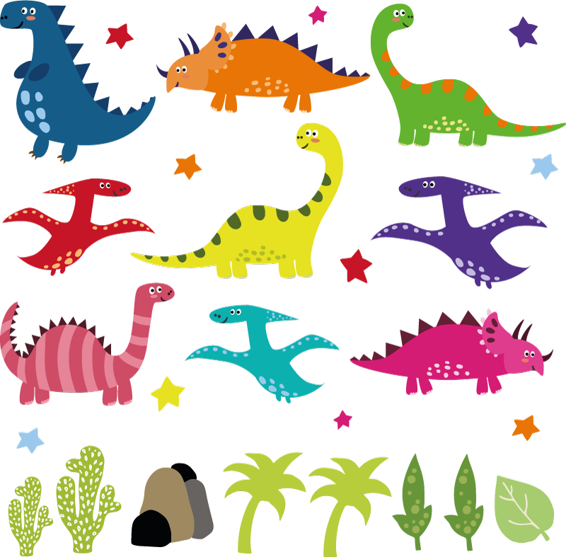 Hayvan pvc halı nordic dinozor renkli çizgi film seti - TenStickers