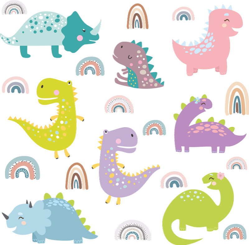 Hayvan pvc halı - kuzeyli dinozorlar ve gökkuşakları seti - TenStickers