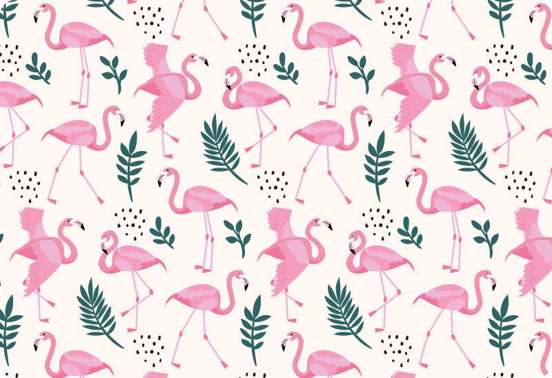Hayvan pvc halı flamingo desenli farklı yapraklar - TenStickers