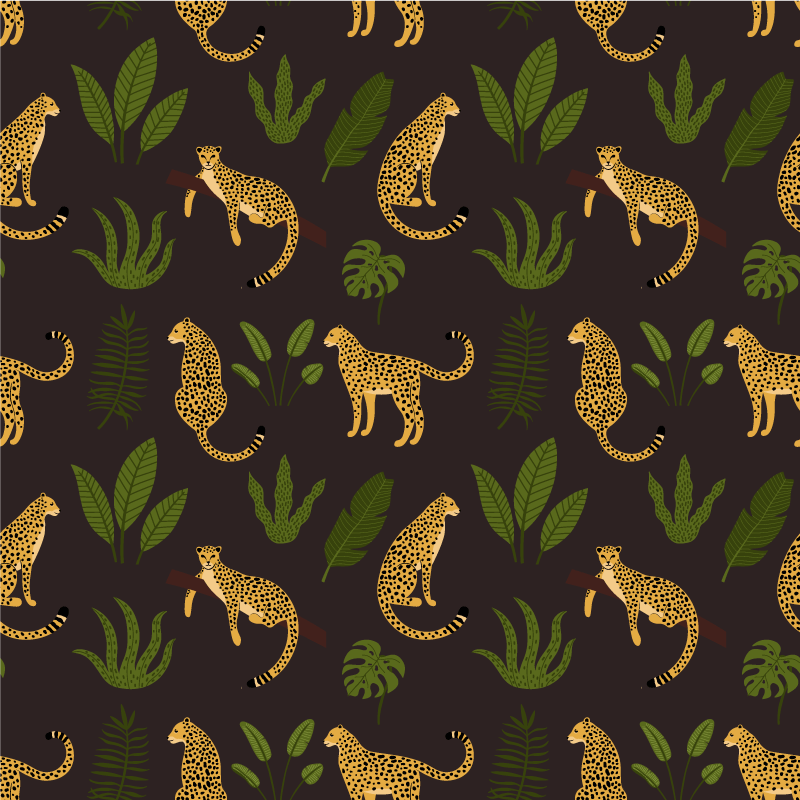 Hayvan pvc halı koyu botanik ve vahşi leopar deseni - TenStickers
