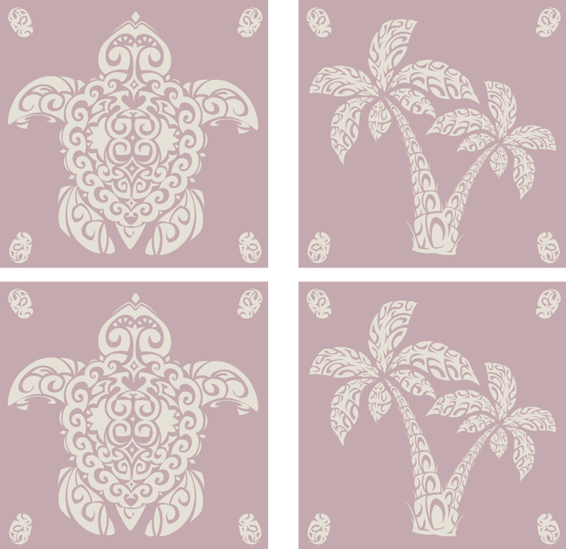 Hayvan pvc halı hawaii kaplumbağa ve palmiye deseni - TenStickers