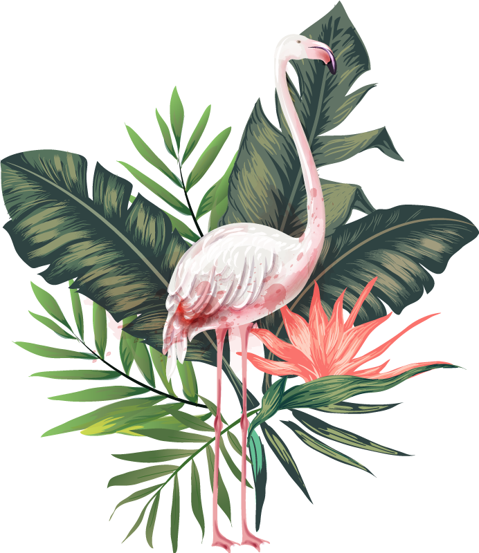 Hayvan pvc halı sulu boya flamingo ve yapraklar - TenStickers