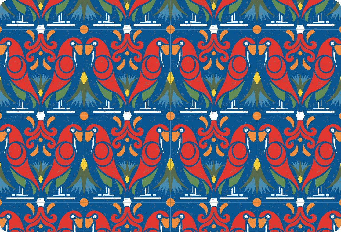 Hayvan pvc halı mavi arka planda çiçek desenli - TenStickers