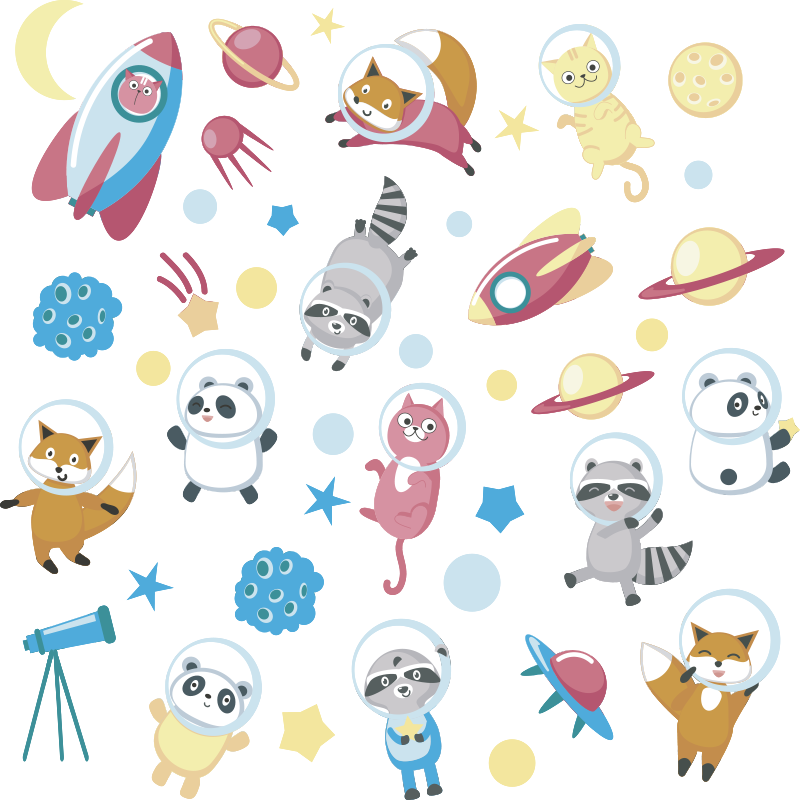 Hayvan pvc halı sevimli hayvan astronotlar - TenStickers
