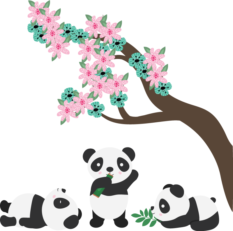Hayvan pvc halı - Şirin panda ailesi - TenStickers