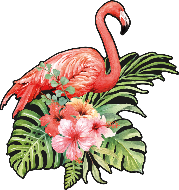 Hayvan pvc halı flamingo ve Çiçekler - TenStickers