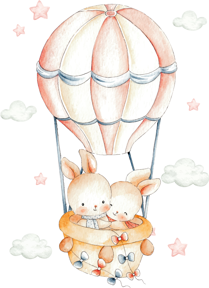 Hayvan pvc halı - pastel tavşanlar balonlarda - TenStickers