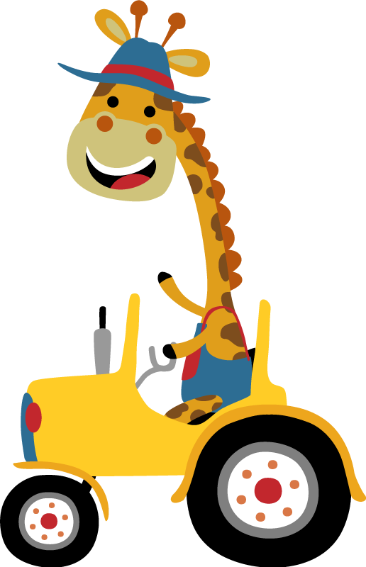Hayvan pvc halı mutlu zürafa traktör - TenStickers