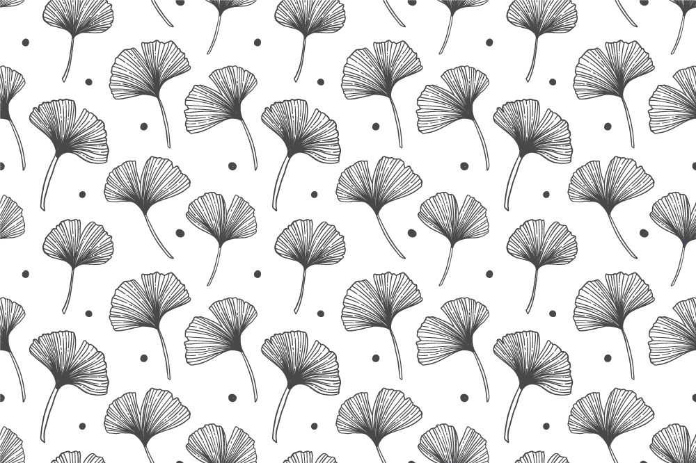 Çiçekler ve bitkiler pvc halı gingko yaprakları beyaz desen - TenStickers