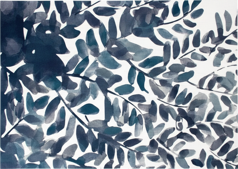 Çiçekler ve bitkiler pvc halı mavi sulu yaprak deseni - TenStickers