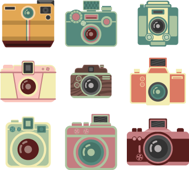 Yemek odası pvc halı vintage kameralar - TenStickers