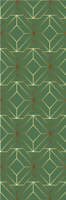 Geometrik pvc halı metalik yeşil kareler altın kenarlarla - TenStickers